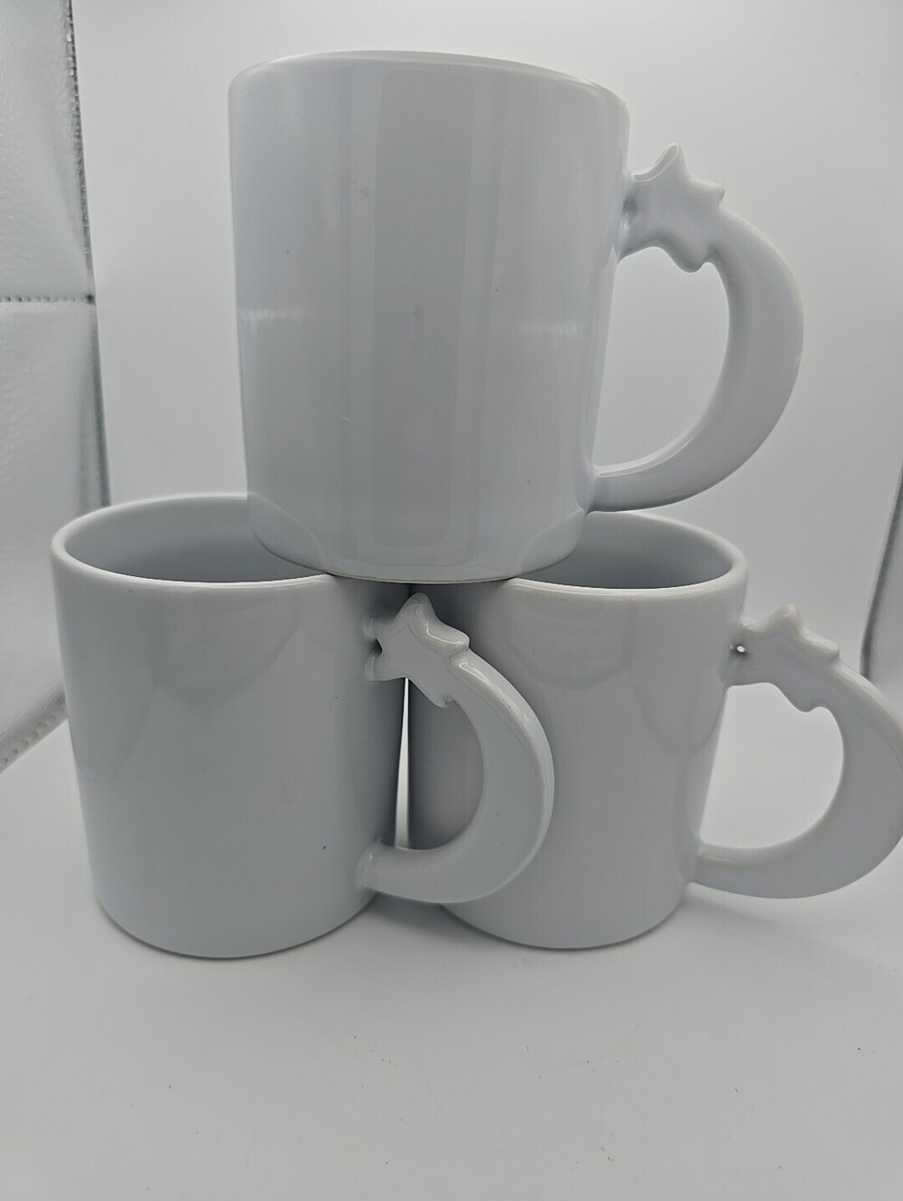 Pier 1 Import Set Of 3 Shooting Star White Mug Porcelain Coffee Cup Discontinued